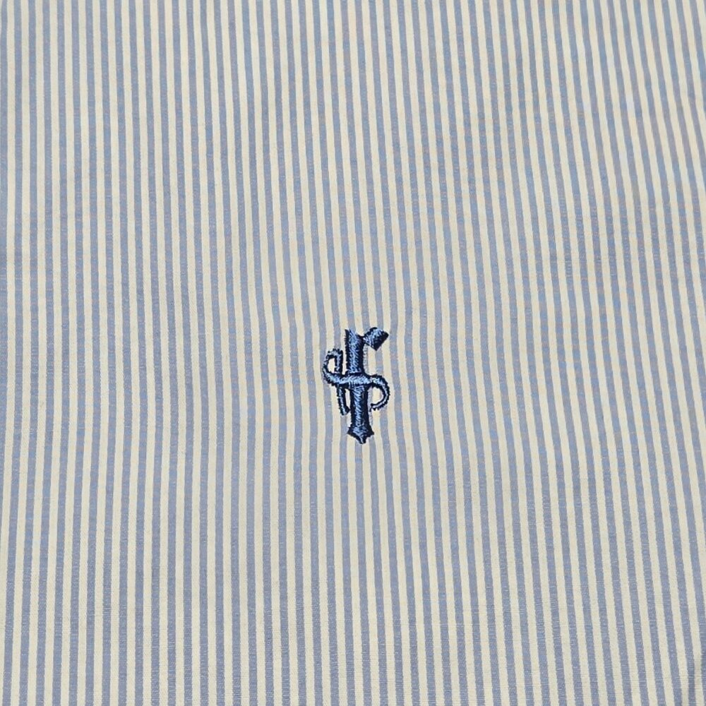 Father Sons Shirt Mens Small Blue White Striped Short Sleeve Button Up Logo - Picture 8 of 12